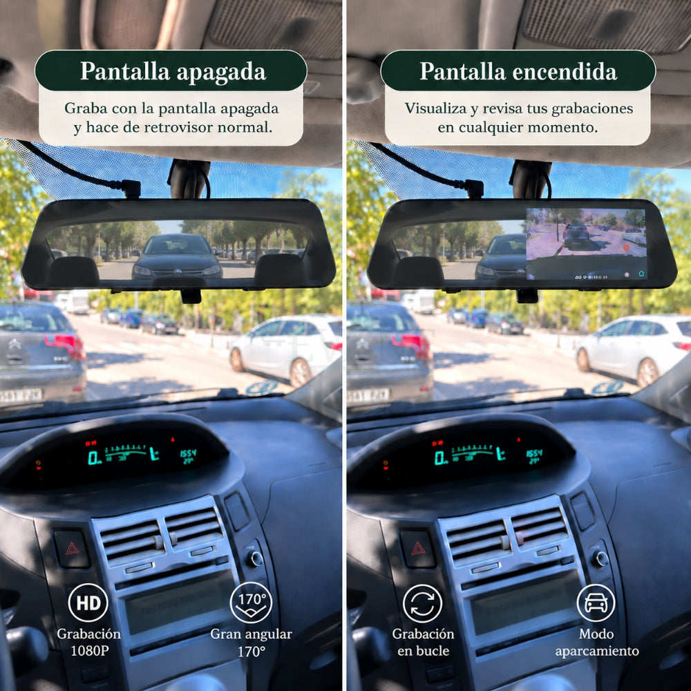 Dashcam Retrovisor 1080P con Cámara Trasera