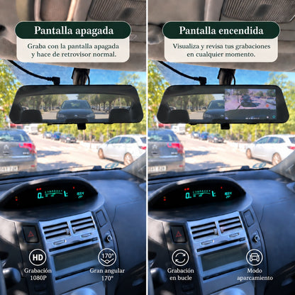Dashcam Retrovisor 1080P con Cámara Trasera